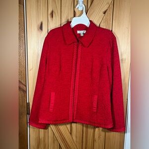 Coldwater Creek Red Jacket Blazer Brocade Ribbon Detailing Women's Size XL